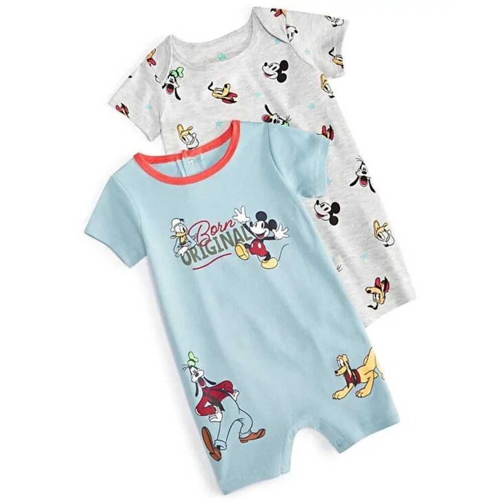 Mickey Mouse, Donald Duck, Goofy and Pluto Printed Rompers, Pack of 2 Baby 3-6mo